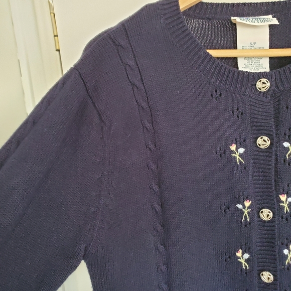 Vintage Northern Reflections Button Front Cardigan Size S Blue Floral - Picture 6 of 14